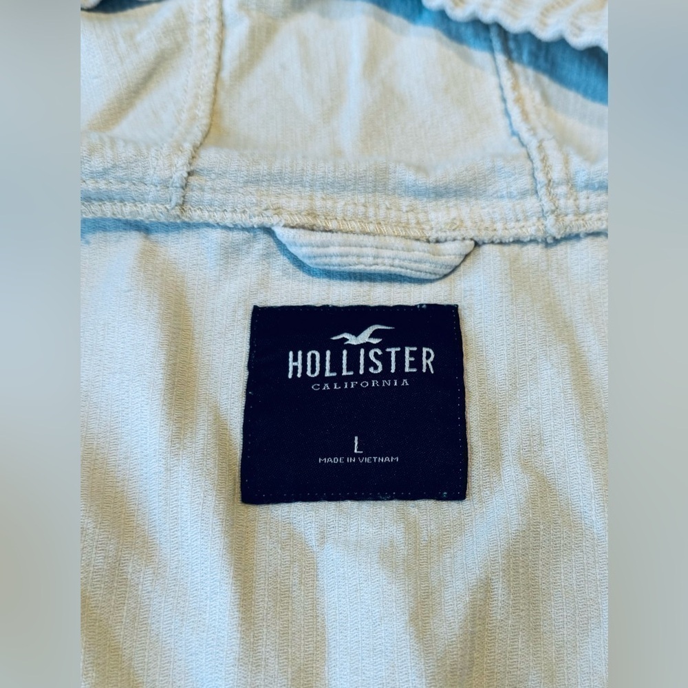 Hollister Cropped Jacket Hooded Corduroy Full Zip Womens Large Ivory - Picture 4 of 9